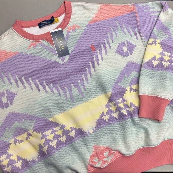 Polo Ralph Lauren Aztec Southwestern Vibe Pastel Sweatshirt Top Shirt Medium NWT - Picture 3 of 8